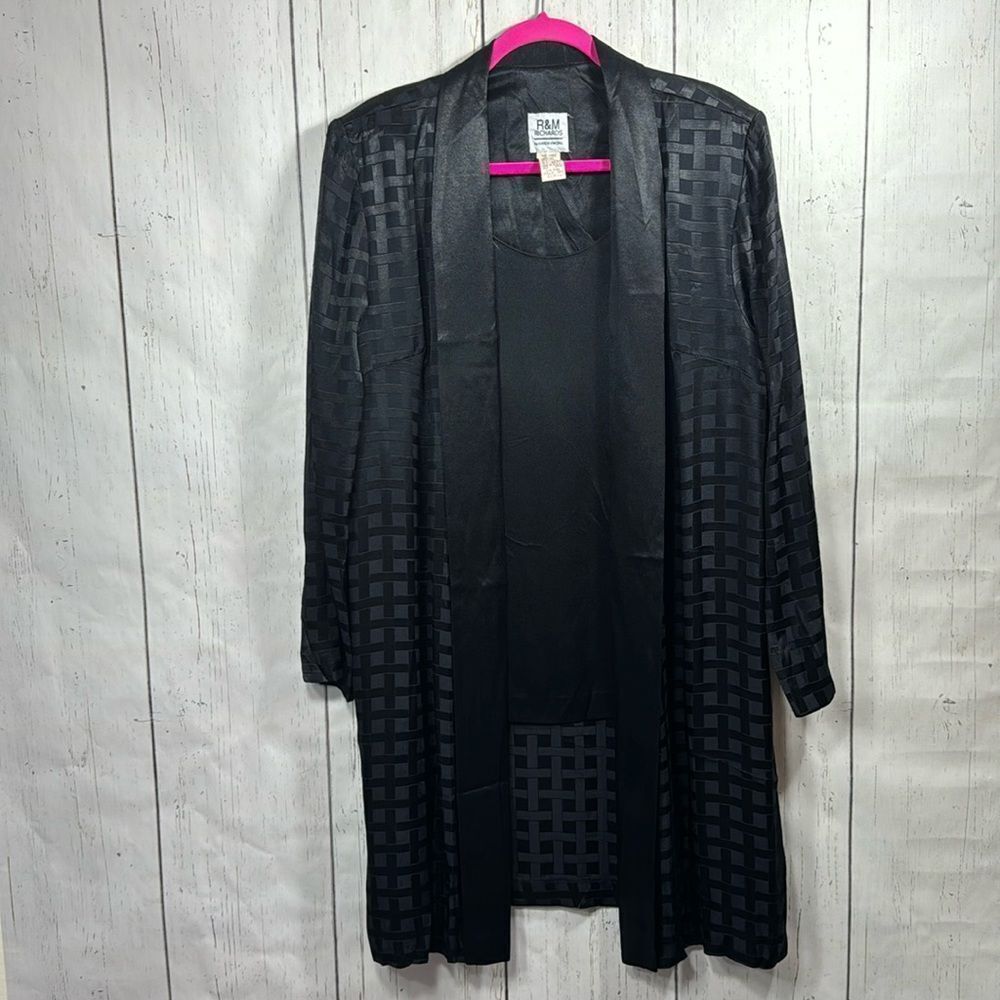 Vintage R&M Richards By Karen Kwong Black Satin Layered Duster Cardigan